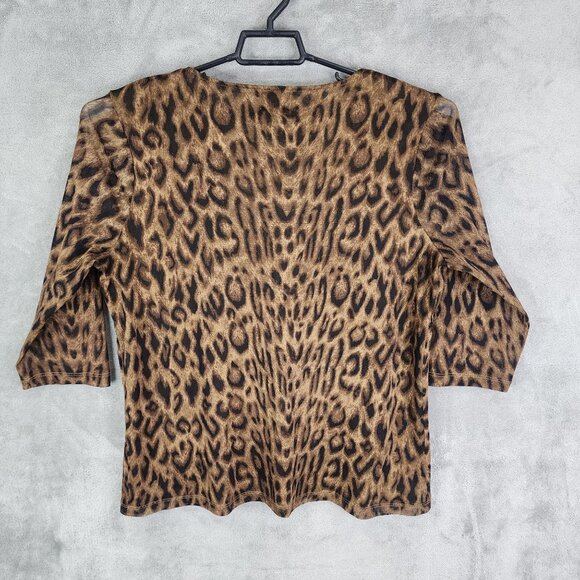Womens Chaps Classics Brown Leopard Print Top 3/4 Sleeve V-Neck Polyester 2X - Picture 4 of 7